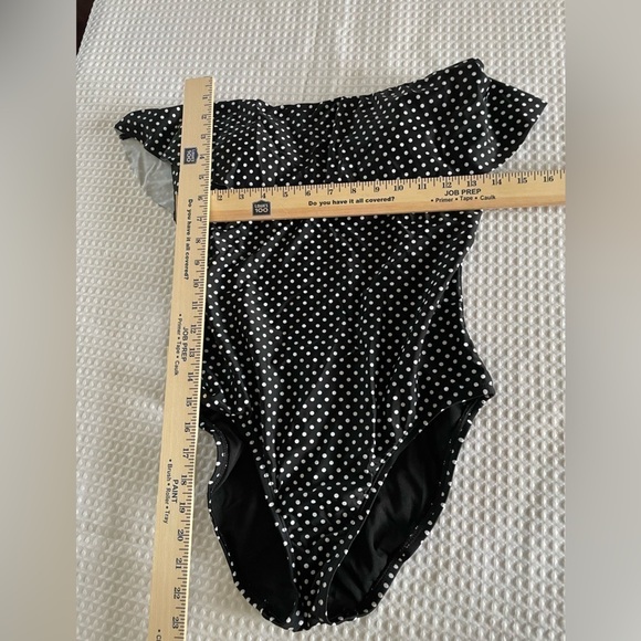 A.N.A. One piece Swimsuit Polka Dot Black & White M Off Shoulder or Halter NWT - Picture 12 of 12